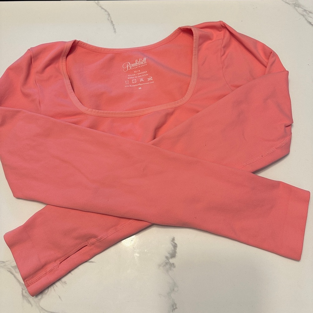 Bombshell Sportswear Seamless Square Neck Long sleeve Top Flamingo Pink